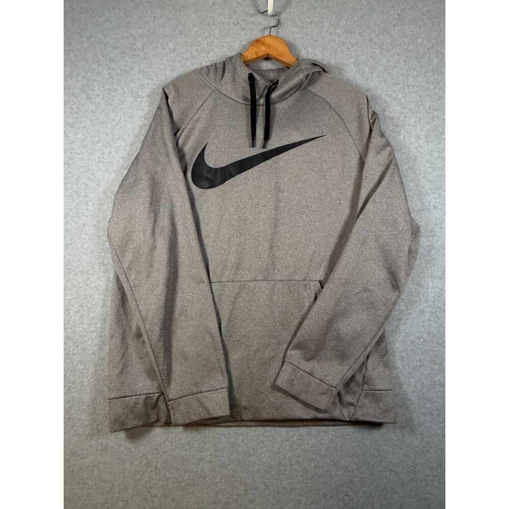 Nike Dri-FIT Men's XL Gray Black Swoosh Pullover Hoodie Athletic 4007